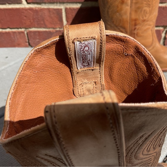 CIRCLES Tan Leather Cowboy Embroidered Boots 7m - Picture 5 of 9